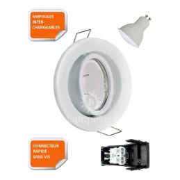 LOT DE 10 SPOT LED ENCASTRABLE COMPLETE FIXE BLANC AVEC AMPOULE GU10 230V eq. 50W BLANC FROID 6000K
