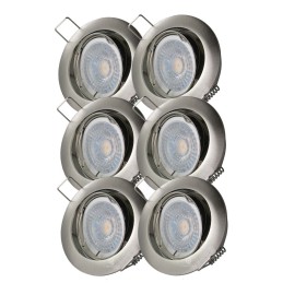 LOT DE 6 SPOT LED RONDE ALU BROSSE 230V COB LED 5W RENDU 50W BLANC FROID