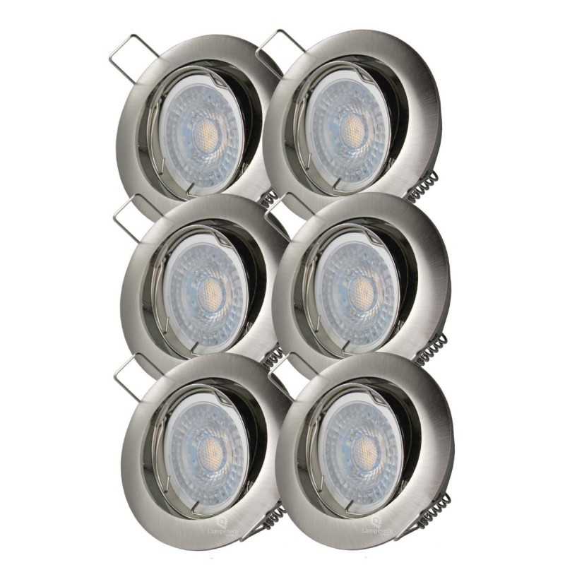 LOT DE 6 SPOT LED RONDE ALU BROSSE 230V COB LED 5W RENDU 50W BLANC FROID LOT DE 6 SPOT LED RONDE ALU BROSSE 230V COB LED 5W RENDU 50W BLANC FROID