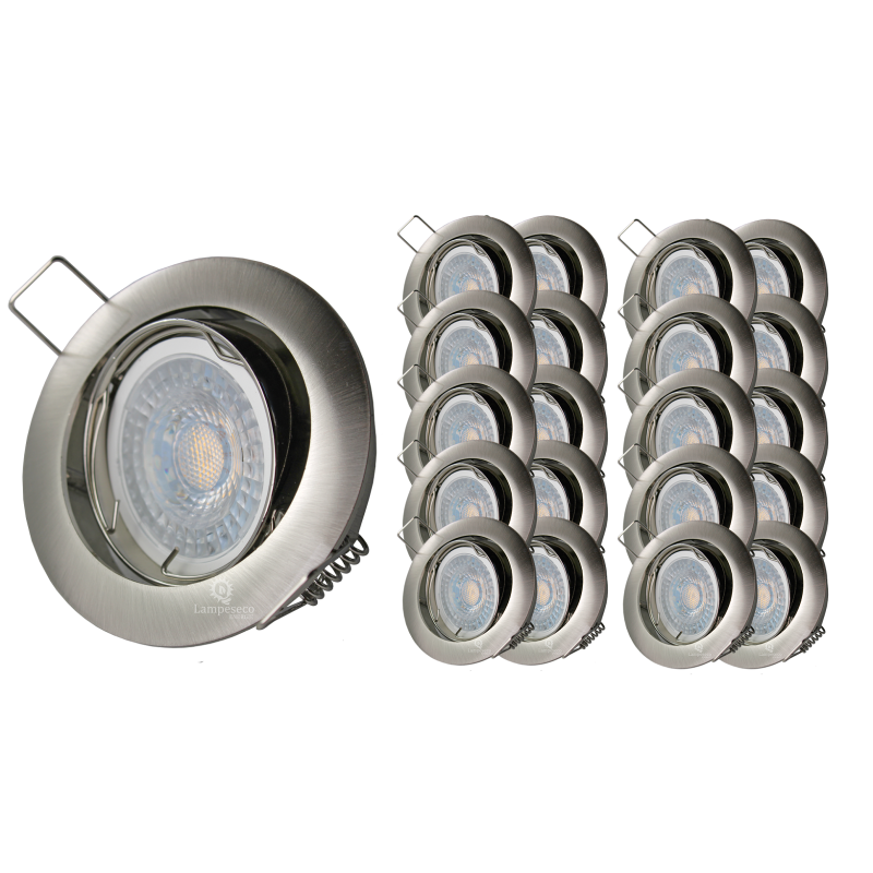 LOT DE 25 SPOT LED RONDE ALU BROSSE 230V COB LED 5W RENDU 50W BLANC FROID