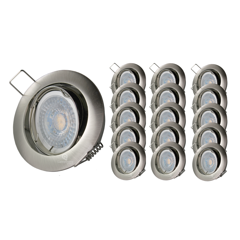 LOT DE 15 SPOT LED RONDE ALU BROSSE 230V COB LED 5W RENDU 50W BLANC FROID