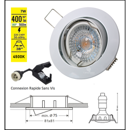 Lot de 40 Spot led 7w ronde blanc orientable blanc neutre 38° angle