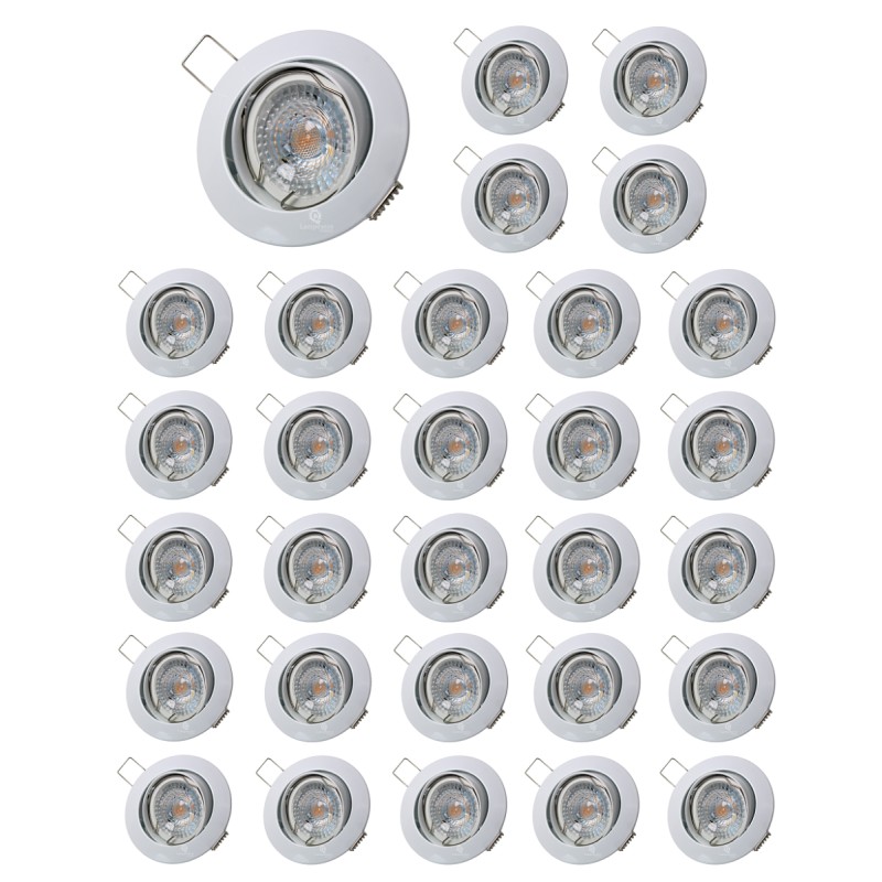 Lot de 30 Spot led 7w ronde blanc orientable blanc neutre 38° angle Lot de 30 Spot led 7w ronde blanc orientable blanc neutre 38° angle