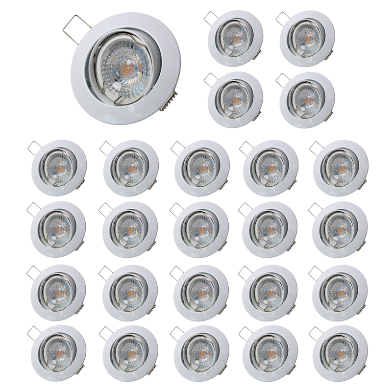 Lot de 25 Spot led 7w ronde blanc orientable blanc neutre 38° angle Lot de 25 Spot led 7w ronde blanc orientable blanc neutre 38° angle
