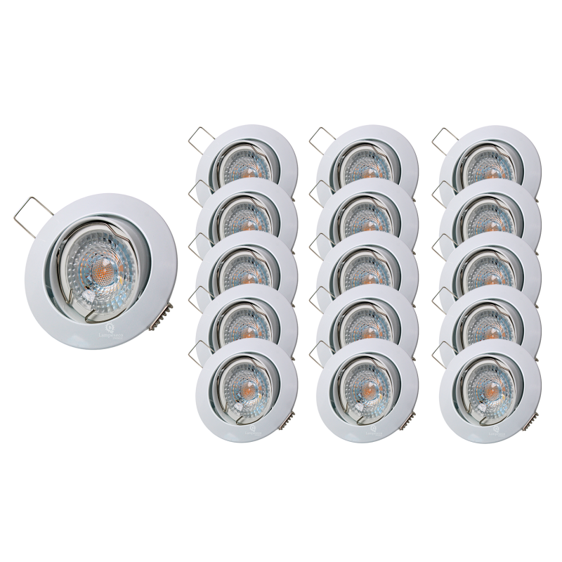 Lot de 15 Spot led 7w ronde blanc orientable blanc neutre 38° angle Lot de 15 Spot led 7w ronde blanc orientable blanc neutre 38° angle