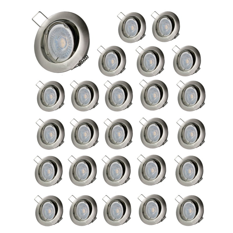 LOT DE 25 SPOT LED RONDE ALU BROSSE 230V COB LED 5W RENDU 50W BLANC CHAUD LOT DE 25 SPOT LED RONDE ALU BROSSE 230V COB LED 5W RENDU 50W BLANC CHAUD