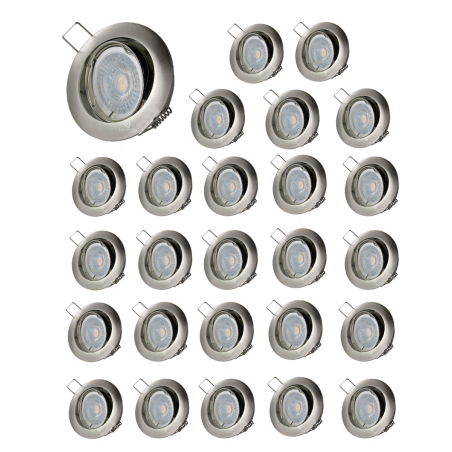 LOT DE 25 SPOT LED RONDE ALU BROSSE 230V COB LED 5W RENDU 50W BLANC CHAUD