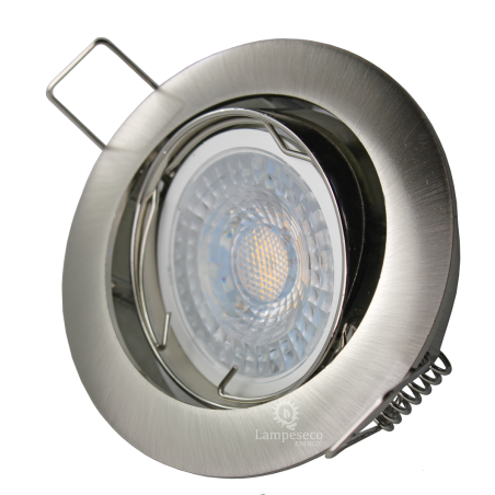 LOT DE 25 SPOT LED RONDE ALU BROSSE 230V COB LED 5W RENDU 50W BLANC CHAUD