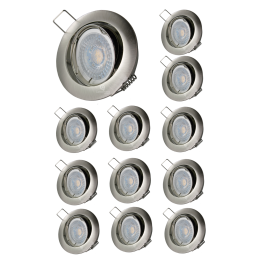 LOT DE 12 SPOT LED RONDE ALU BROSSE 230V COB LED 5W RENDU 50W BLANC CHAUD