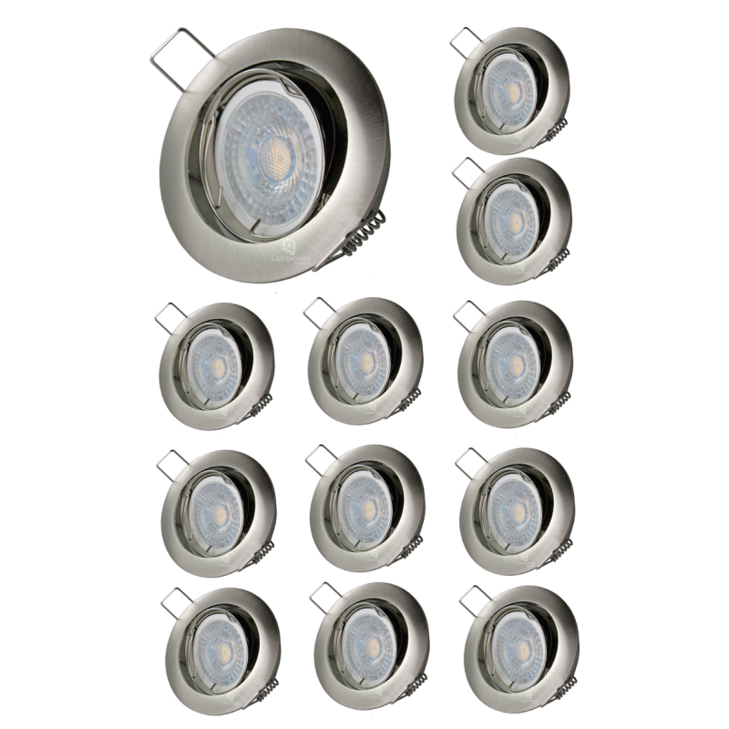 LOT DE 12 SPOT LED RONDE ALU BROSSE 230V COB LED 5W RENDU 50W BLANC CHAUD LOT DE 12 SPOT LED RONDE ALU BROSSE 230V COB LED 5W RENDU 50W BLANC CHAUD