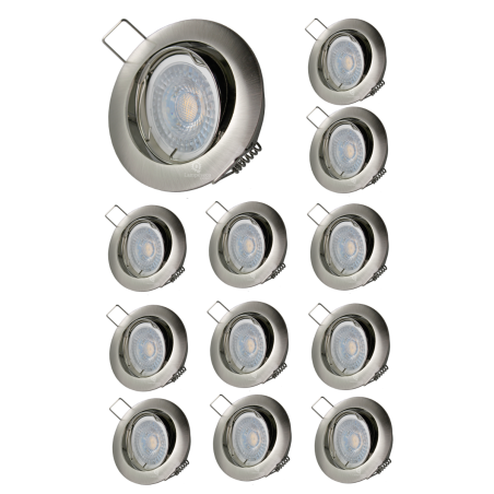 LOT DE 12 SPOT LED RONDE ALU BROSSE 230V COB LED 5W RENDU 50W BLANC CHAUD