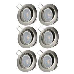 LOT DE 6 SPOT LED RONDE ALU BROSSE 230V COB LED 5W RENDU 50W BLANC CHAUD