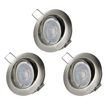 LOT DE 3 SPOT LED RONDE ALU BROSSE 230V COB LED 5W RENDU 50W BLANC CHAUD