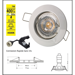 LOT DE 40 SPOT ENCASTRABLE FIXE LED GU10 230V BLANC AVEC COB LED 5W RENDU ENVIRON 50W HALOGENE