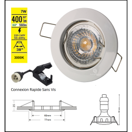 LOT DE 8 SPOT ENCASTRABLE FIXE LED GU10 230V BLANC AVEC COB LED 5W RENDU ENVIRON 50W HALOGENE