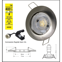 LOT DE 30 SPOT LED FIXE COMPLETE ALU BROSSE AVEC COB LED 5W BLANC FROID