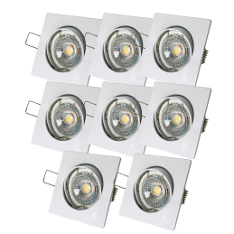 LOT DE 8 SPOT LED CARRE BLANC 230V COB LED 5W RENDU 50W BLANC FROID
