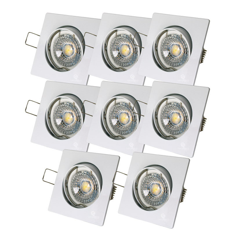 LOT DE 8 SPOT LED CARRE BLANC 230V COB LED 5W RENDU 50W BLANC FROID