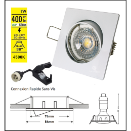 LOT DE 12 SPOT LED CARRE BLANC 230V COB LED 5W RENDU 50W BLANC FROID