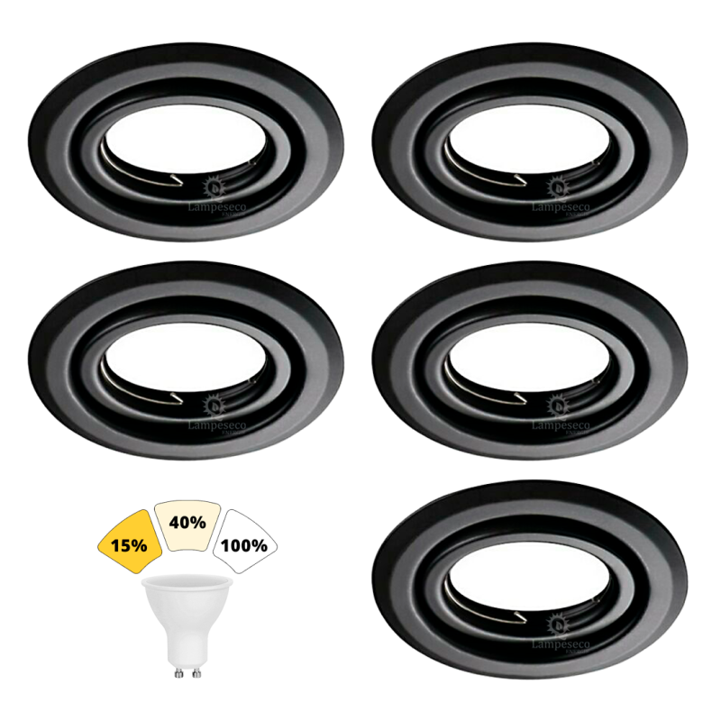Lot de 5 Spot Encastrable Noir Mat 7W, 3 Intensités Réglables, Blanc Chaud 3000K Lot de 5 Spot Encastrable Noir Mat 7W, 3 Intensités Réglables, Blanc Chaud 3000K