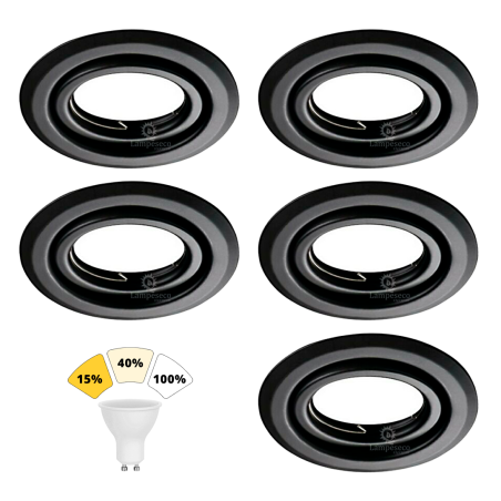 Lot de 5 Spot Encastrable Noir Mat 7W, 3 Intensités Réglables, Blanc Chaud 3000K