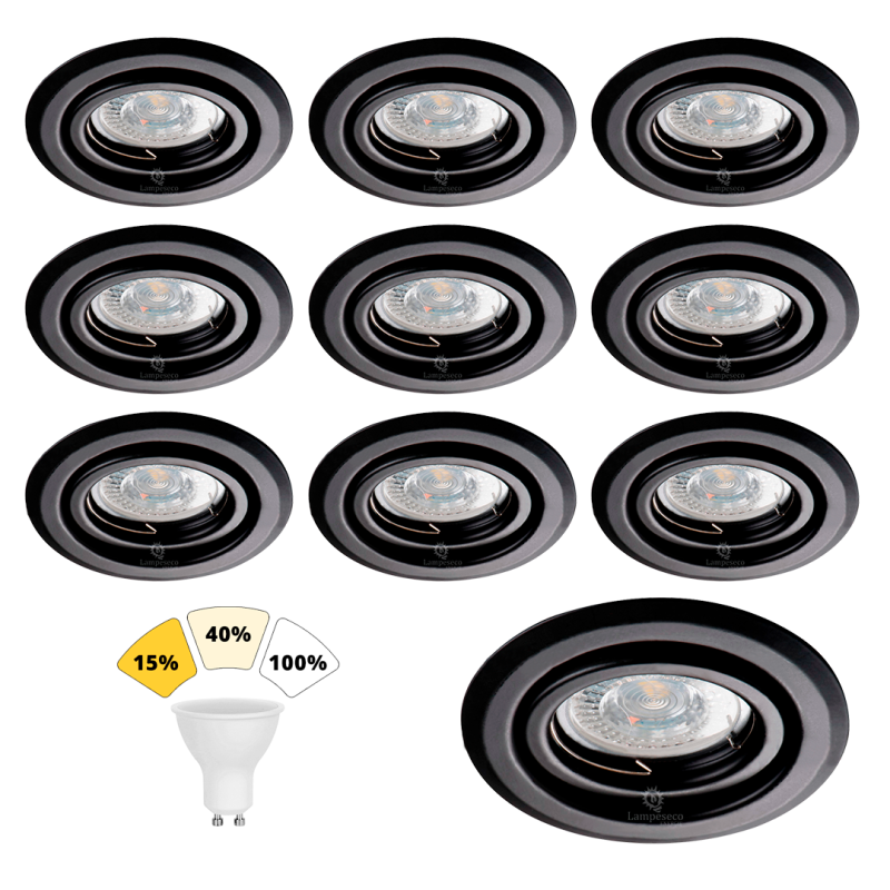 Lot de 10 Spot Encastrable Noir Mat 7W, 3 Intensités Réglables, Blanc Chaud 3000K Lot de 10 Spot Encastrable Noir Mat 7W, 3 Intensités Réglables, Blanc Chaud 3000K