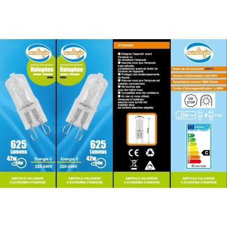 Ampoule Culot G9 halogène basse energie 40W (62W) 30% (Lot de10)