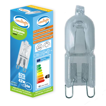 Ampoule Culot G9 halogène basse energie 40W (62W) 30% (Lot de10)