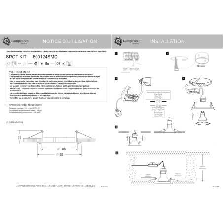 LOT DE 20 SPOT LED ENCASTRABLE COMPLETE RONDE FIXE eq. 50W BLANC FROID 6000K