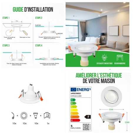 Offrez à votre intérieur un éclat parfait avec le lot de 15 Spots LED orientables 4.9W GU10 Blanc Neutre !