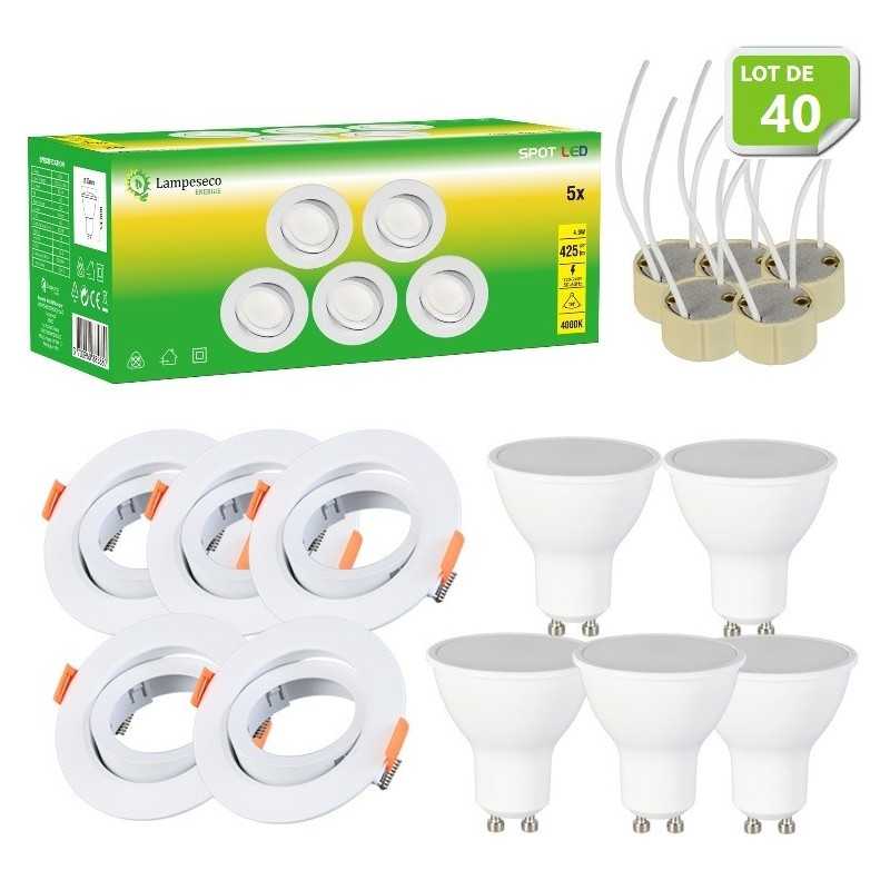 Éclairez votre maison avec style : Lot de 40 Spots LED GU10 orientables Ø90 Blanc Neutre