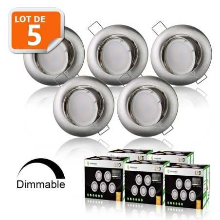 Éclairez votre maison avec style : Lot de 5 Spots LED Alu Brossé GU10 Dimmable Blanc Neutre