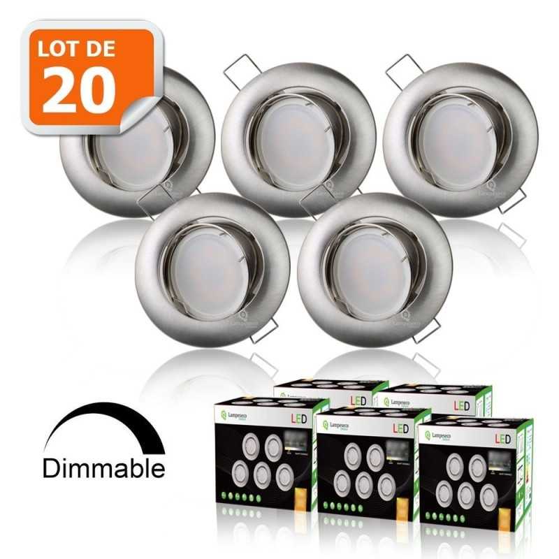 Découvrez notre Lot de 20 Spots Encastrables LED Alu Brossé GU10 Dimmable Blanc Chaud