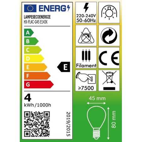 Ampoule Led  Filament Culot B22 forme G45 4 Watt (éq 42 watts) Blanc Chaud