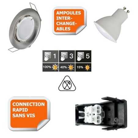 Éclairez votre maison avec style - 35 spots LED 3 étapes dimmables 7W éq.56W alu brossé blanc chaud