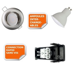 Éclairez votre intérieur avec style - Lot de 5 spots LED encastrables orientables aluminium brossé & LED GU10 230V 5W 6000K