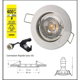 LOT DE 50 SPOT ENCASTRABLE FIXE LED GU10 230V BLANC AVEC COB LED 5W RENDU ENVIRON 50W HALOGENE
