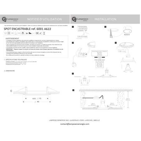 LOT DE 10 SPOT LED ENCASTRABLE COMPLETE RONDE FIXE ALU BROSSE eq. 50W BLANC CHAUD 3000K
