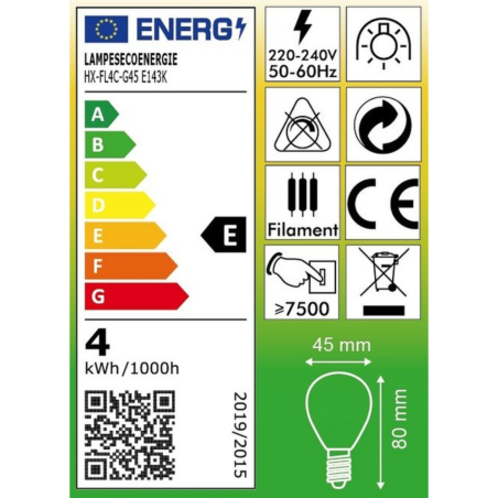 Ampoule Led  Filament Culot B22 forme G45 4 Watt (éq 42 watts) Blanc Chaud