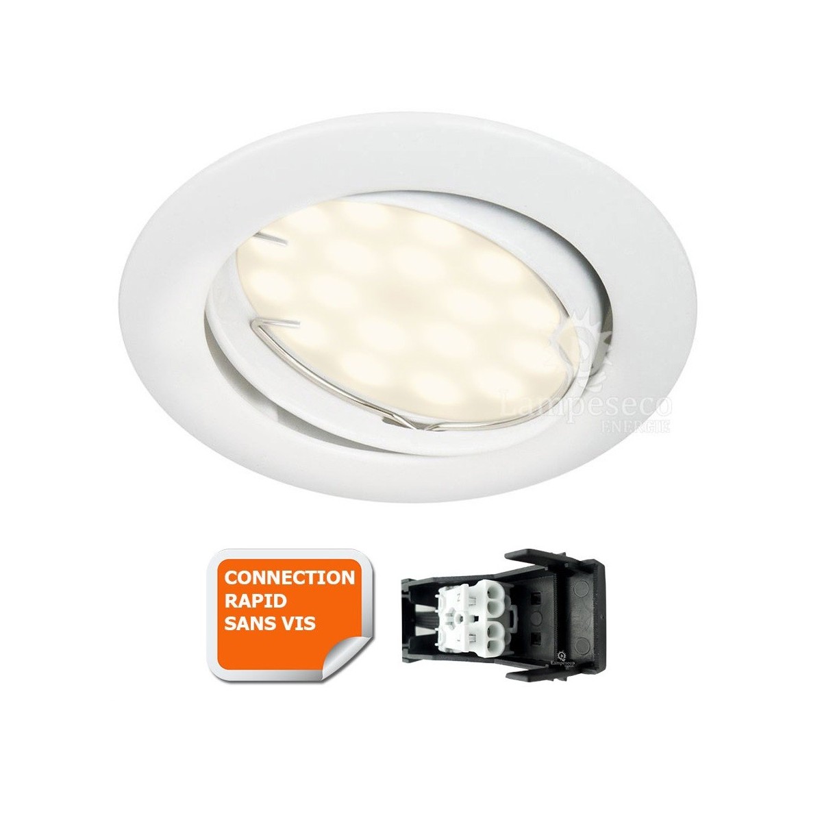SPOT LED ENCASTRABLE COMPLETE ORIENTABLE BLANC AVEC AMPOULE GU10 230V eq. 50W