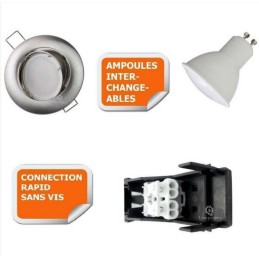 5 SPOTS LED DIMMABLE SANS VARIATEUR 7W eq.56w BLANC CHAUD ORIENTABLE