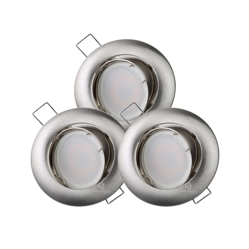 LOT DE 3 SPOT LED RONDE ALU BROSSE 230V COB LED 5W RENDU 50W BLANC FROID