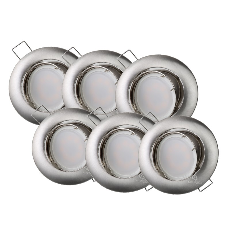 LOT DE 6 SPOT LED RONDE ALU BROSSE 230V COB LED 5W RENDU 50W BLANC FROID