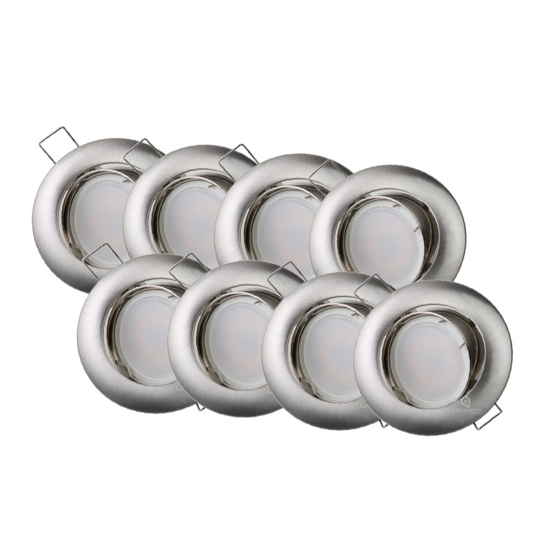 LOT DE 8 SPOT LED RONDE ALU BROSSE 230V COB LED 5W RENDU 50W BLANC FROID