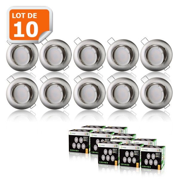 LOT DE 10 SPOT LED RONDE ALU BROSSE 230V COB LED 5W RENDU 50W BLANC FROID