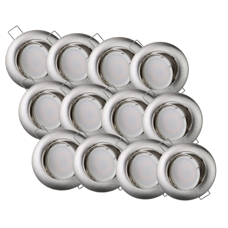LOT DE 12 SPOT LED RONDE ALU BROSSE 230V COB LED 5W RENDU 50W BLANC FROID
