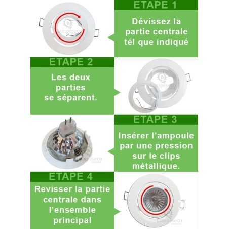 Illuminez votre intérieur avec élégance : Support encastrable escargot pour ampoules halogènes, CFL ou LED !
