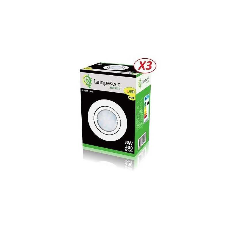 Lot de 3 Spot Led Encastrable Complete Blanc Orientable Blanc Neutre eq 50W Lot de 3 Spot Led Encastrable Complete Blanc Orientable Blanc Neutre eq 50W