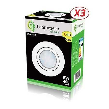 Lot de 3 Spot Led Encastrable Complete Blanc Orientable Blanc Neutre eq 50W