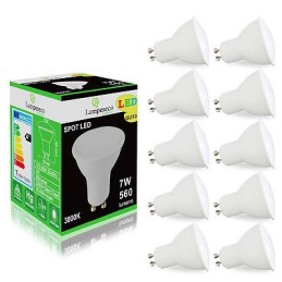 Pack de 10 Ampoules Led GU10 5W Blanc Chaud 3000K eq. 50W Halogène 120°
